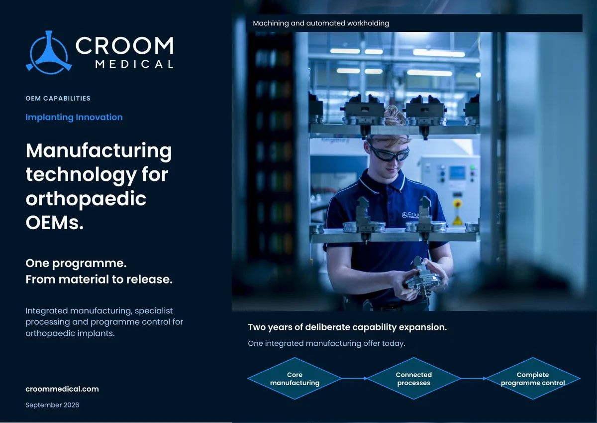 Croom Medical capability matrix: manufacturing technology for orthopaedic OEMs, from material to release